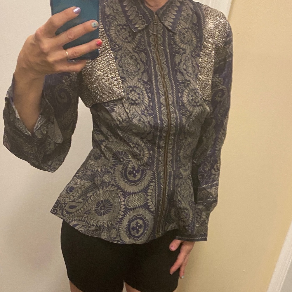 IX by Kartikeya Paisley Print Long-Sleeve Zip Front Top